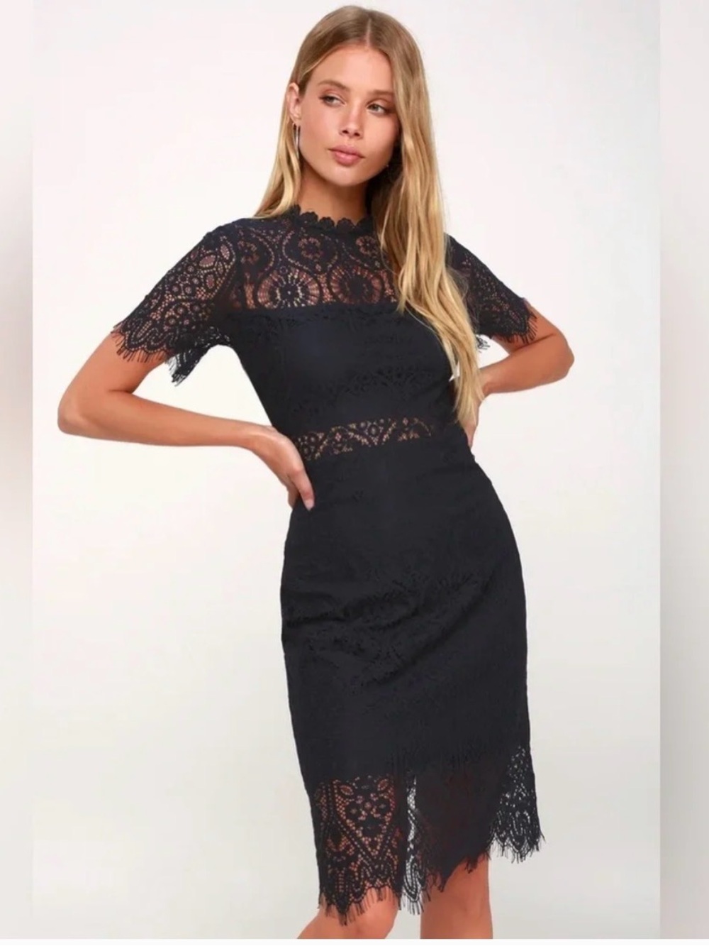 NWT Lulu's Remarkable Navy Lace Sheath Dress L